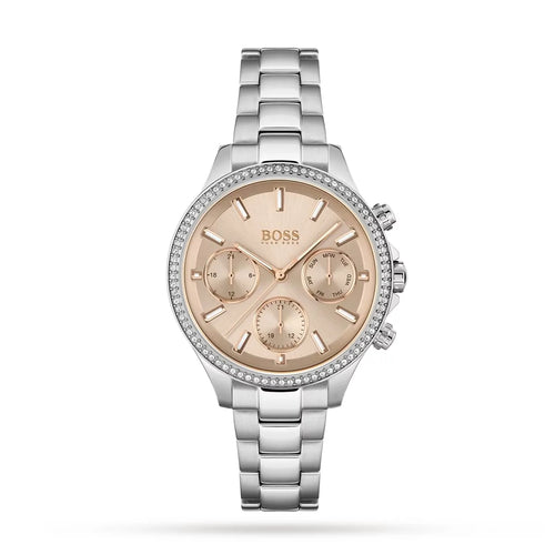 Hugo Boss Women's 1502565 Pandora Silver-Tone Stainless Steel Watch with Rose Gold Dial