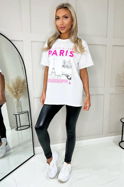 Ladies Oversized Paris Slogan Short Sleeves T Shirt Top