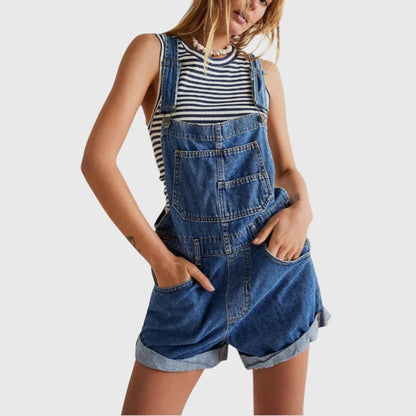 Rina | Vintage Adjustable Denim Overall Shorts