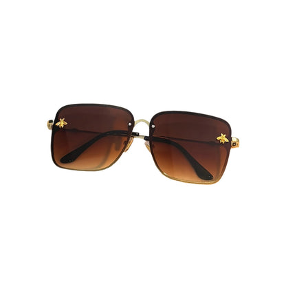 ZXRCYYL Fashion Square Glasses with Bee Detail, Metal Frame, Gradient AC Lens, Unisex Eyewear