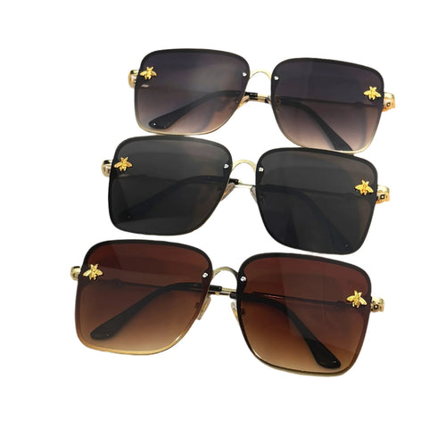 ZXRCYYL Fashion Square Glasses with Bee Detail, Metal Frame, Gradient AC Lens, Unisex Eyewear