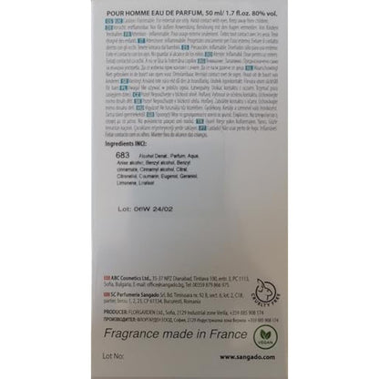 SANGADO Amour. Inter. Perfume for Men, 8-10 Hours Long-Lasting, Luxury Smelling, Oriental Woody, Fine French Essences, Extra-Concentrated (Eau de Parfum), Elegant for Men, 50 ml Spray