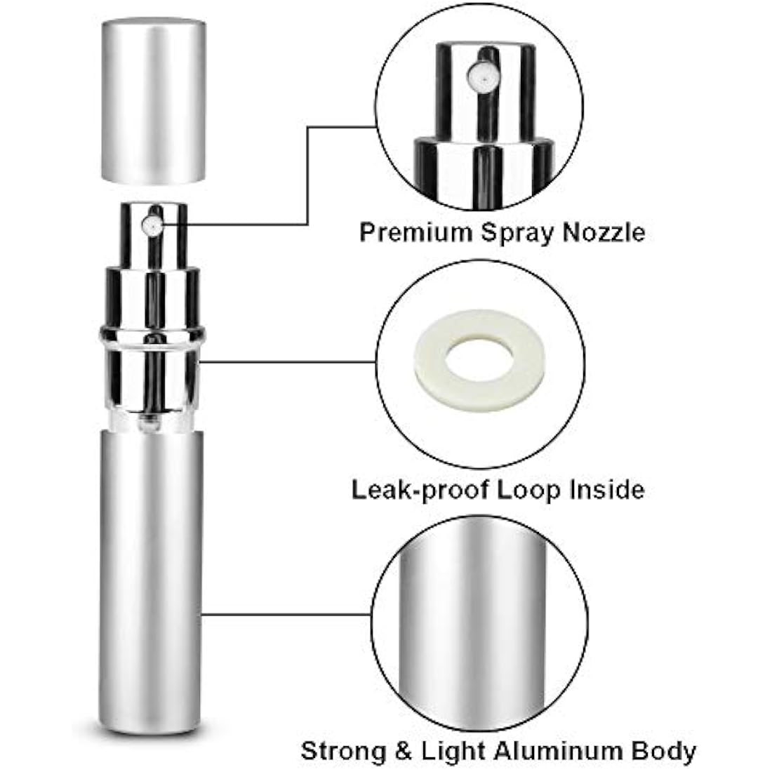 Zingso Refillable Travel Perfume Atomiser Bottles, 3 Pcs 6ml Mini Portable Spray Bottles Aftershave Empty Funnel and Diffuser Tool, (Black+silver+purple) (FYC22PBS+A2-FBA-SL)