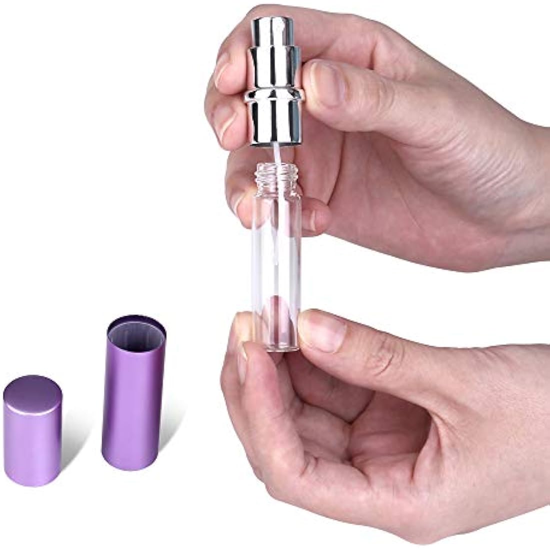 Zingso Refillable Travel Perfume Atomiser Bottles, 3 Pcs 6ml Mini Portable Spray Bottles Aftershave Empty Funnel and Diffuser Tool, (Black+silver+purple) (FYC22PBS+A2-FBA-SL)