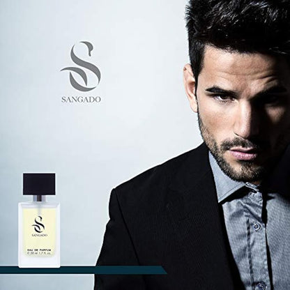 SANGADO The Man in Black Perfume for Men, 8-10 hours long-Lasting, Luxury smelling, Oriental Spicy, Fine French Essences, Extra-Concentrated (Eau de Parfum), Seductive for Men, 50 ml Spray