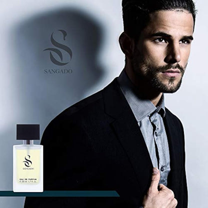 SANGADO The Man in Black Perfume for Men, 8-10 hours long-Lasting, Luxury smelling, Oriental Spicy, Fine French Essences, Extra-Concentrated (Eau de Parfum), Seductive for Men, 50 ml Spray