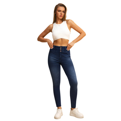 Shascullfites Melody High-Waisted Skinny Jeans for Women – Dark Blue Stretch Denim with Zipper Pockets & Butt-Lifting Fit