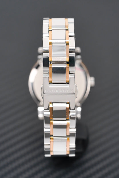 Burberry Ladies Watch Check Stamped Two Tone 34mm BU9105