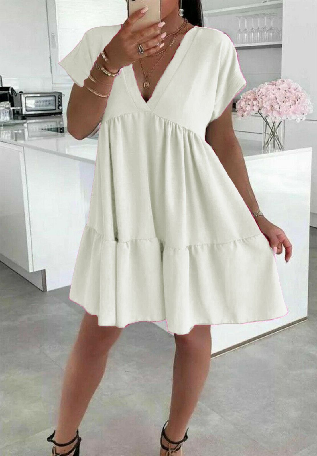 Ladies Italian V Neck Smock Dress