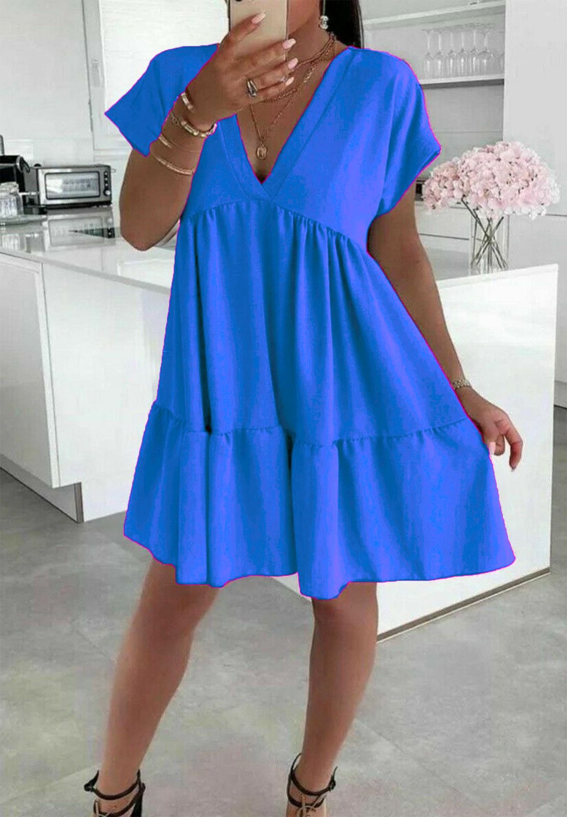 Ladies Italian V Neck Smock Dress