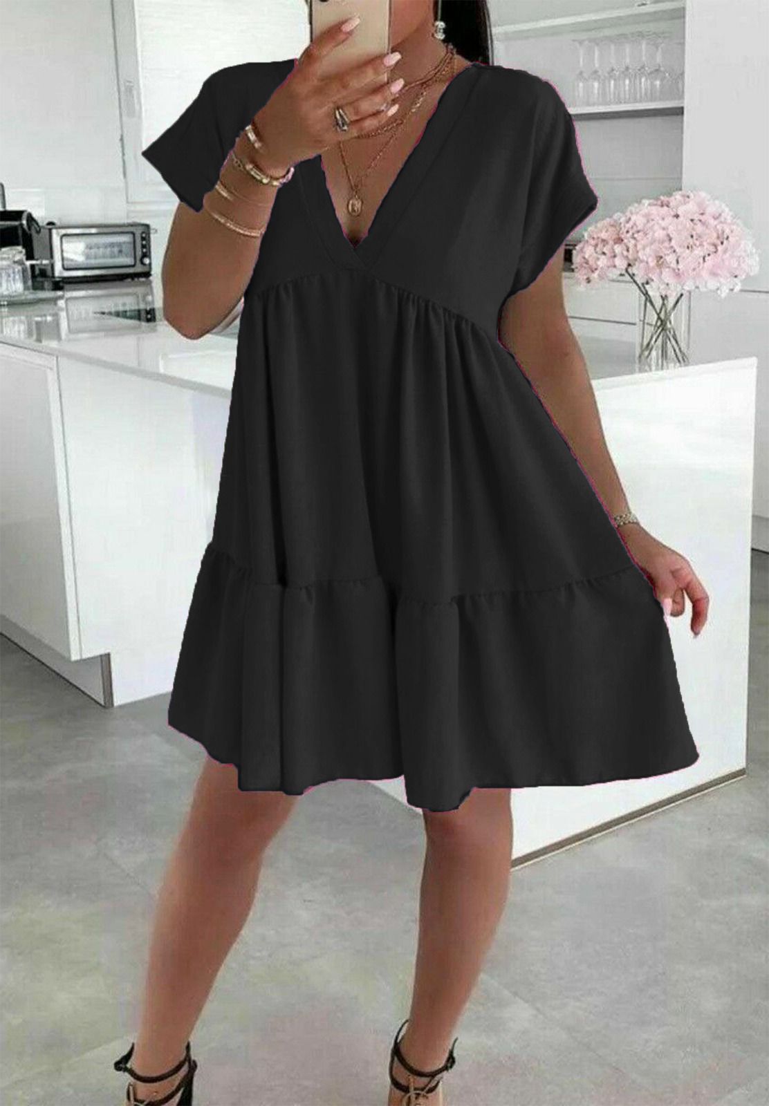 Ladies Italian V Neck Smock Dress