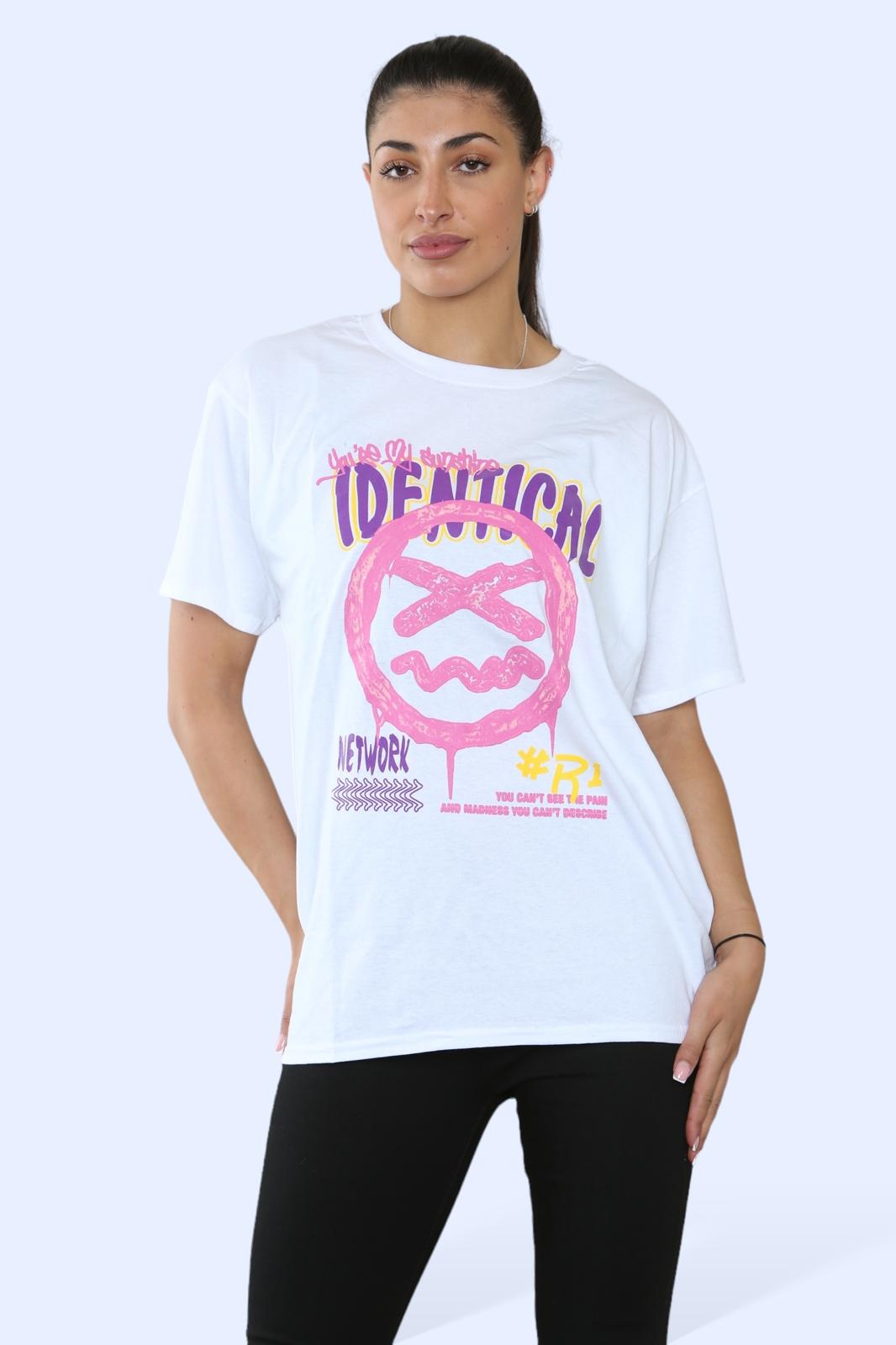 Ladies Identical Printed Short Sleeve T-Shirt Top