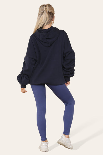 Oversized Ruched Sleeves Hoodie With Satin Ribbon