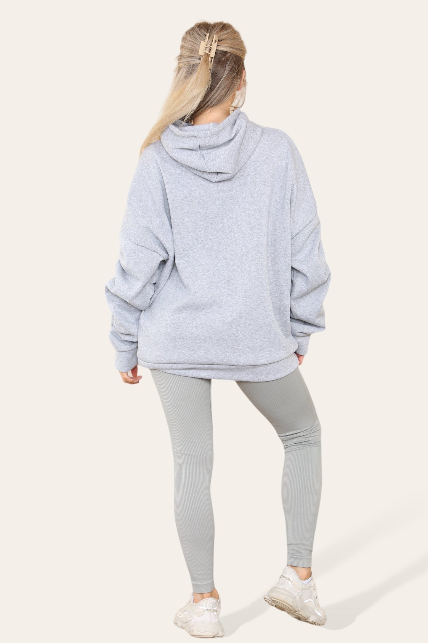 Oversized Ruched Sleeves Hoodie With Satin Ribbon