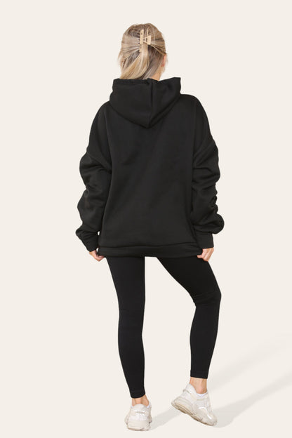 Oversized Ruched Sleeves Hoodie With Satin Ribbon with High Waist High Rise Seamless Ribbed Legging Set