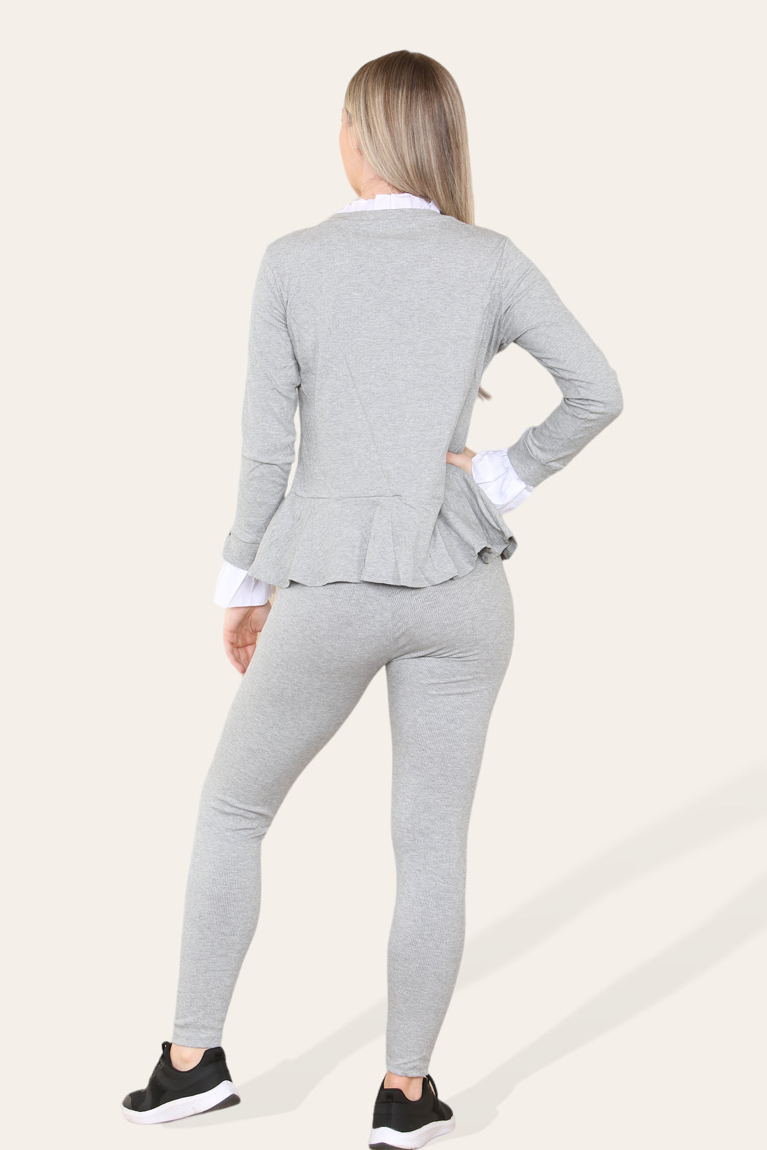 Peplum Frill Neck Suit Pleated Lounge Wear Set