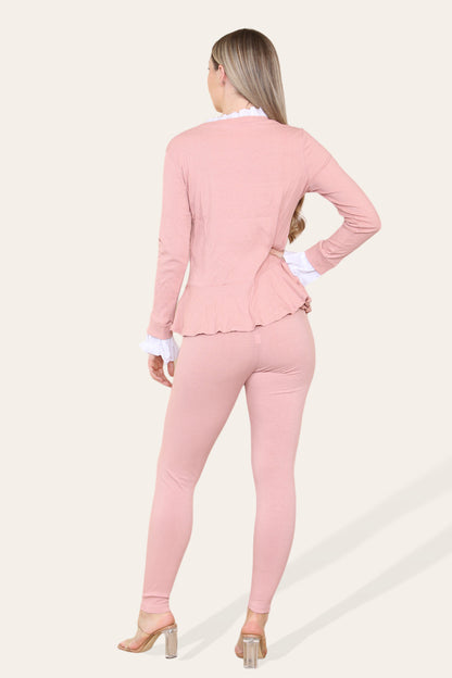 Peplum Frill Neck Suit Pleated Lounge Wear Set