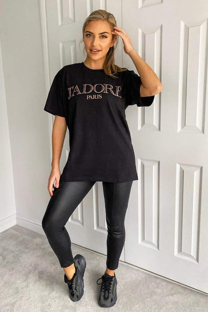 Ladies Oversized J' Adore Paris Short Sleeves T Shirt Top