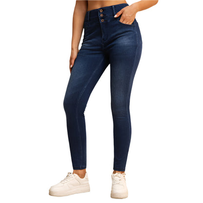 Shascullfites Melody High-Waisted Skinny Jeans for Women – Dark Blue Stretch Denim with Zipper Pockets & Butt-Lifting Fit
