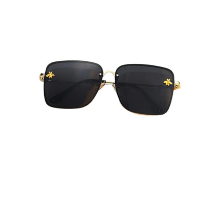 ZXRCYYL Fashion Square Glasses with Bee Detail, Metal Frame, Gradient AC Lens, Unisex Eyewear