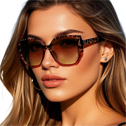 Women's Square Frame Fashion Glasses - Metal Frame, Polycarbonate Lenses, Decorative Eyewear with Elegant Button Earrings