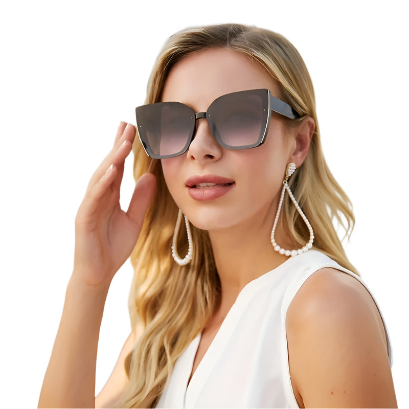 1pc Stylish Women's Cat-Eye Fashion Glasses - Gradient Brown to Pink Lenses, Black Plastic Frame