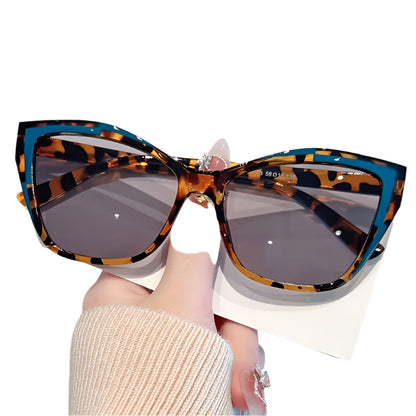 Women's Fashion Cat Eye Color Block Frame Gradient  Leopard Print Glasses