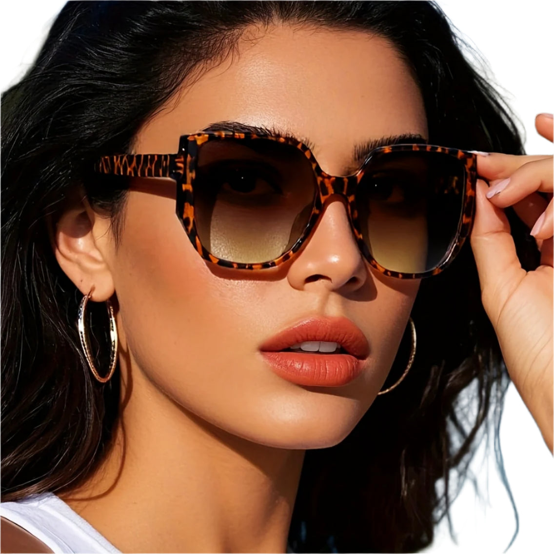 Women's Square Frame Fashion Glasses - Metal Frame, Polycarbonate Lenses, Decorative Eyewear with Elegant Button Earrings