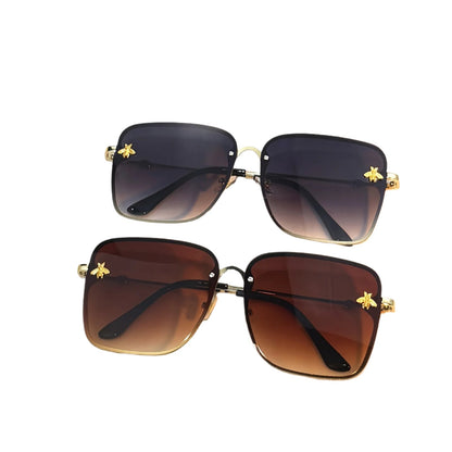 ZXRCYYL Fashion Square Glasses with Bee Detail, Metal Frame, Gradient AC Lens, Unisex Eyewear