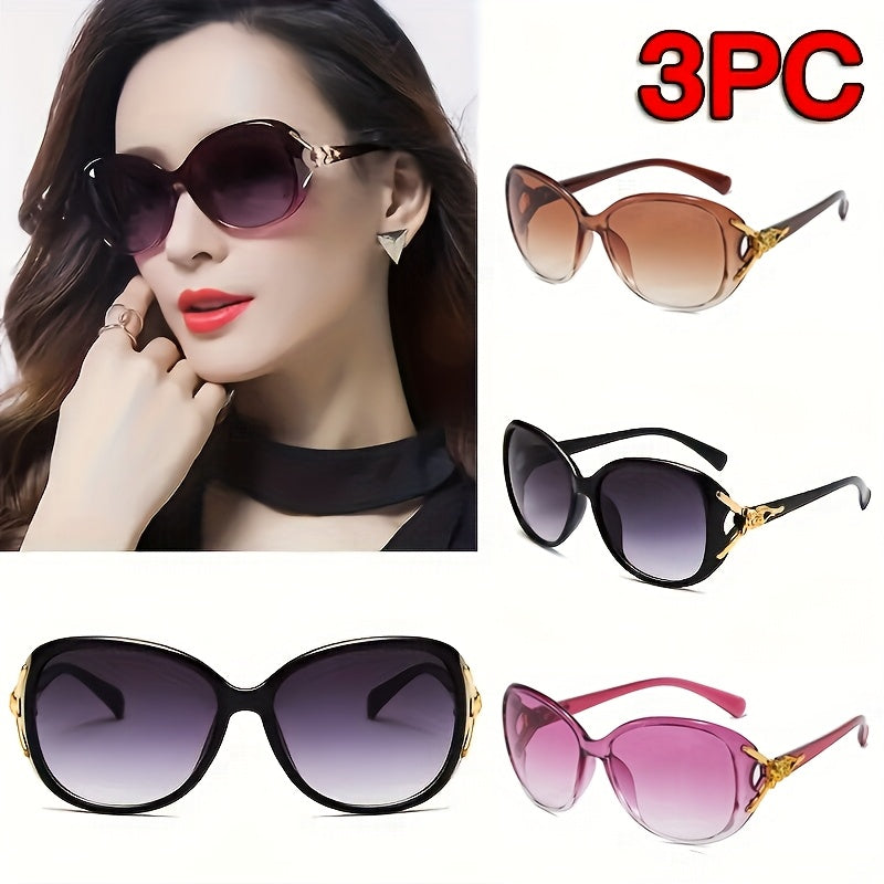 3 Pairs of Women's Luxury Golden Fox Oval Fashion Glasses - Retro Style