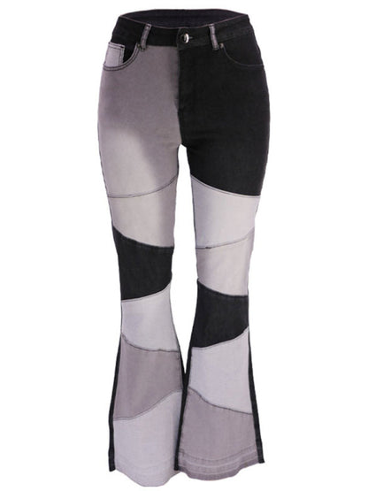 Women's Colorblock High Waist Flared Jeans