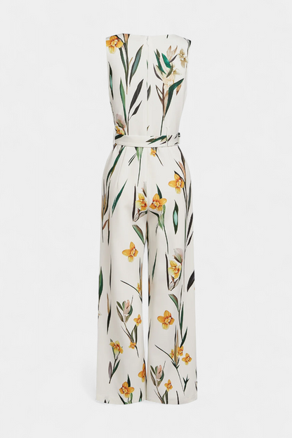Slara Vacation Jumpsuit with Deep V-Neckline and Adjustable Belt