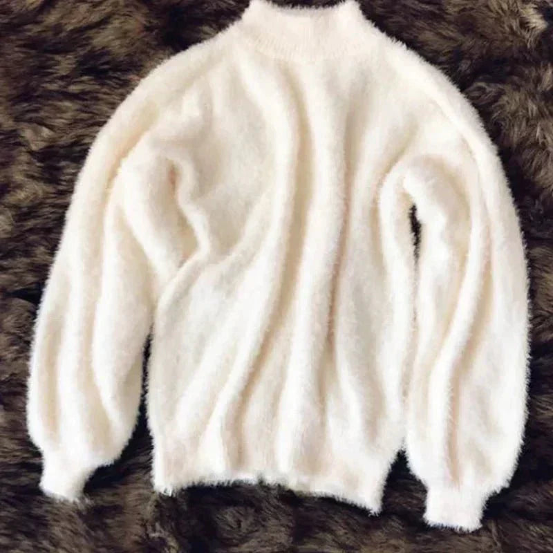 Joy - Fluffy Knitted Oversized Turtleneck Sweater