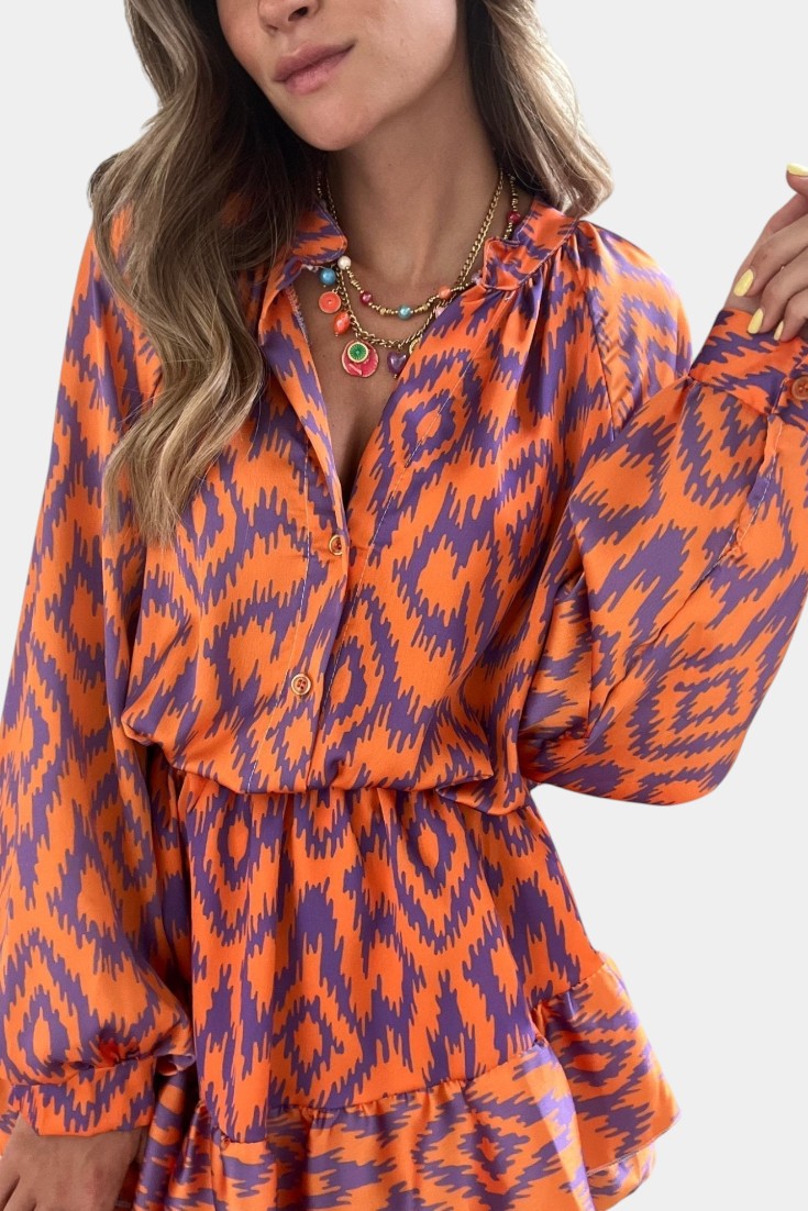 Yasmine Mini Jumpsuit with Ruffles and Ikat Print