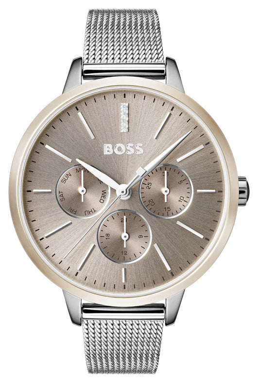 BOSS Black Symphony Day & Date Display Rose Gold Case Mesh Strap 1502423