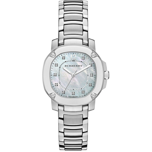 Burberry The Britain Diamonds Mother of Pearl Dial Silver Steel Strap Watch for Women - BBY1804