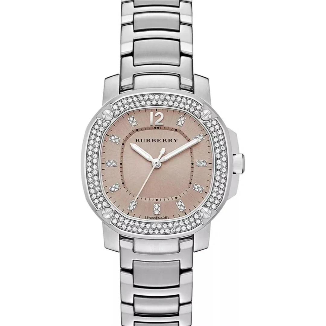 Burberry The Britain Diamonds Brown Dial Silver Steel Strap Watch for Women - BBY1803